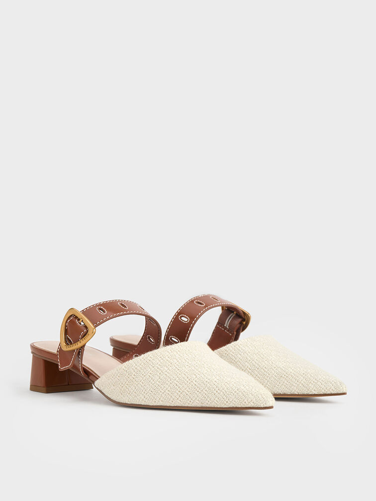 Sepphe Cut-Out Tweed Heeled Mules, , hi-res