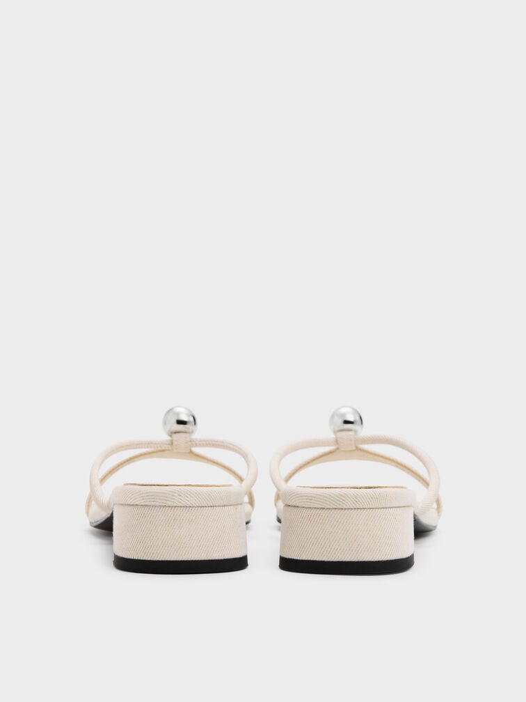 Georgie Linen Metal-Ball Heeled Sandals, Chalk, hi-res
