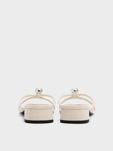 Georgie Linen Metal-Ball Heeled Sandals, Chalk, hi-res