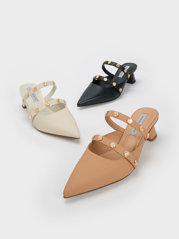 Studded Trapeze Heel Mules, , hi-res
