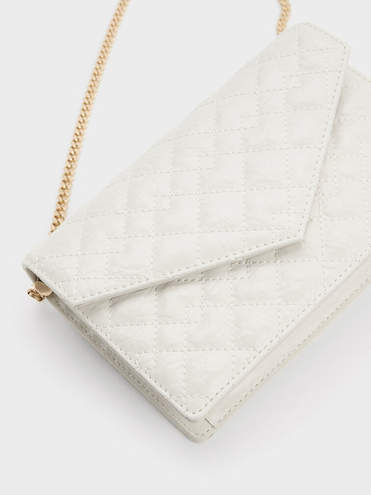 Duo Quilted Envelope Clutch, สีขาว, hi-res