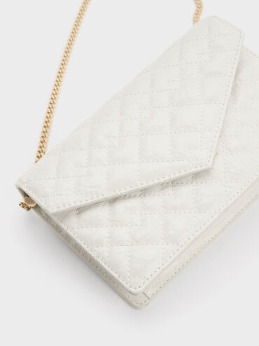 Duo Quilted Envelope Clutch, สีขาว, hi-res