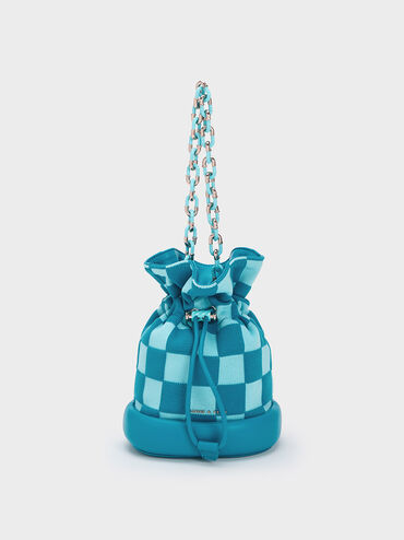 Shiloh Checkerboard Drawstring Bucket Bag, , hi-res
