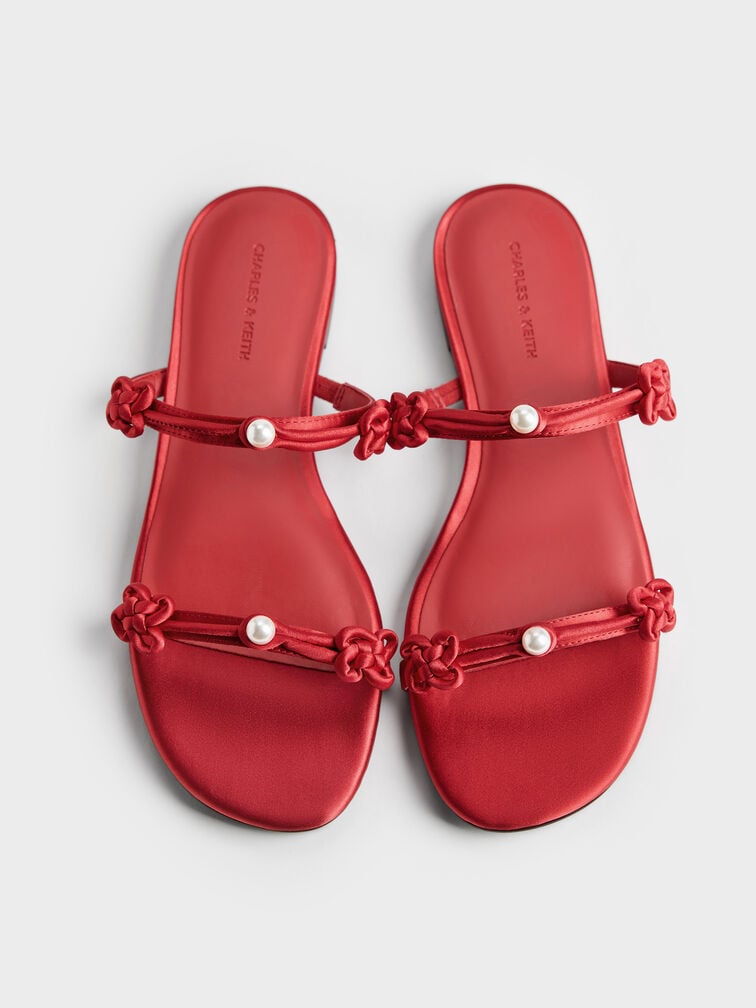 Orinda Knot-Pearl Slide Sandals, Red, hi-res