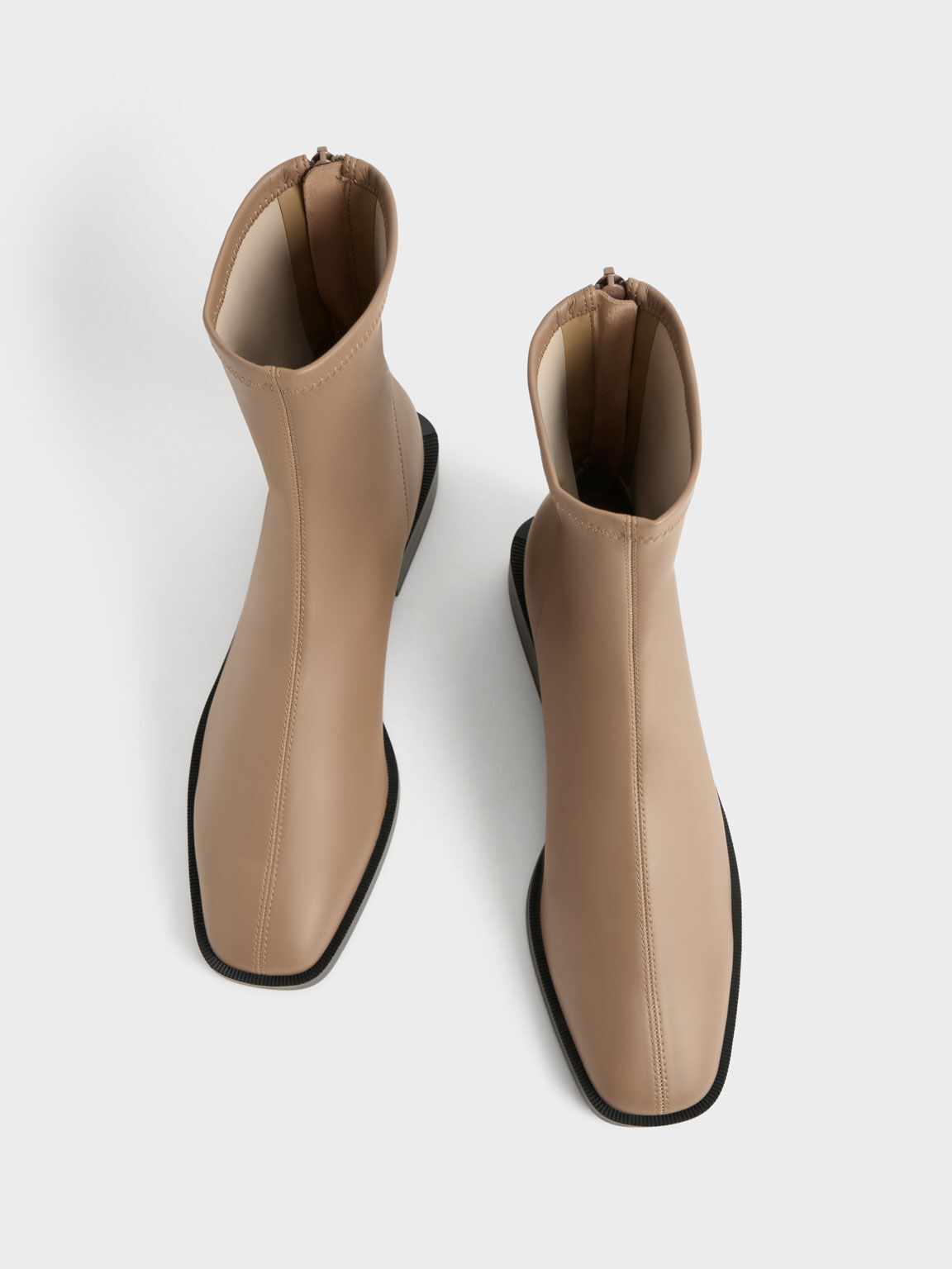 Square Toe Zip-Up Ankle Boots, Camel, hi-res