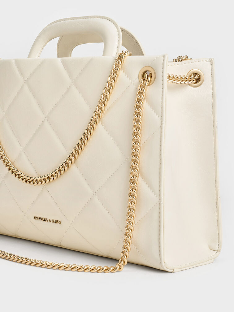 Apfra Quilted Chain-Handle Bag, Cream, hi-res