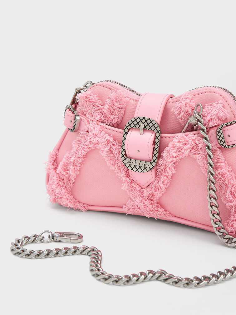 Eilith Chain-Handle Denim Buckled Bag, สีชมพู, hi-res