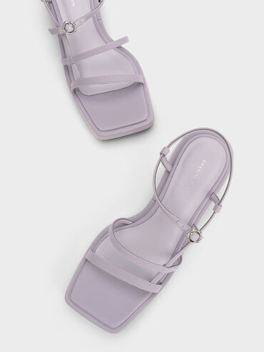 Flower-Buckle Strappy Sandals, สีไลแลค, hi-res