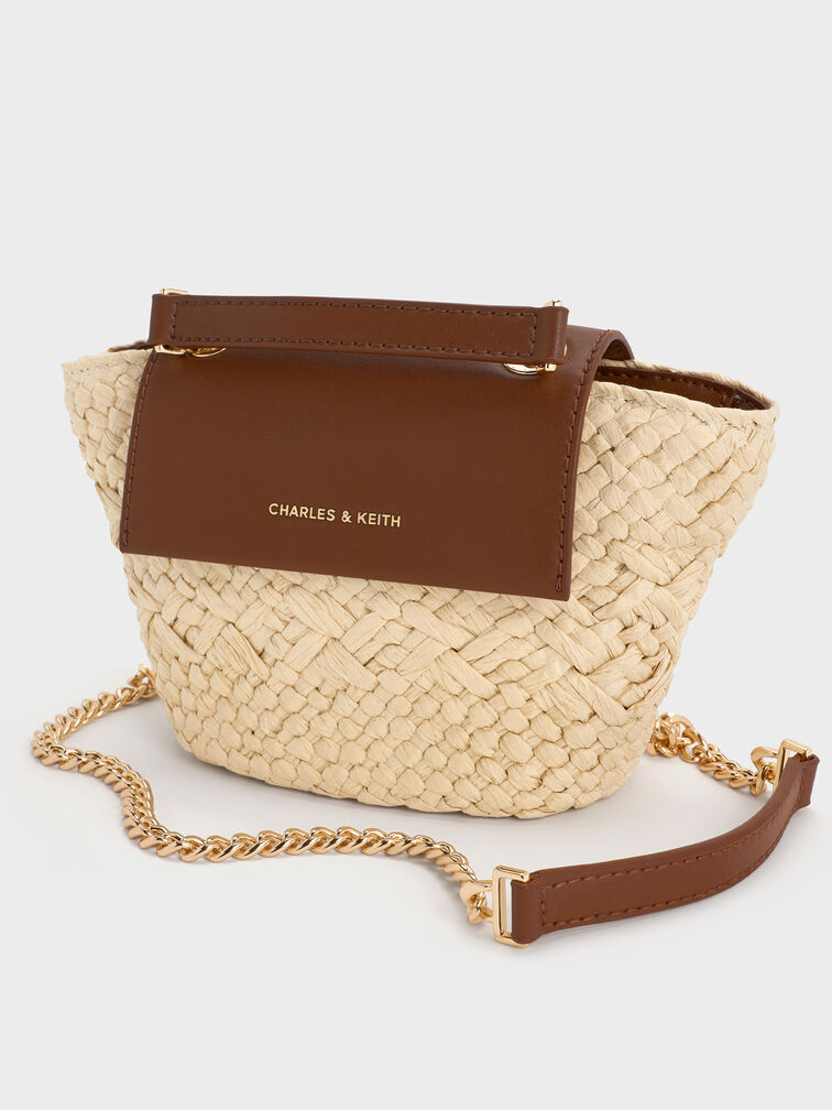 Shalia Raffia Chain-Strap Crossbody Bag, Natural Raffia, hi-res