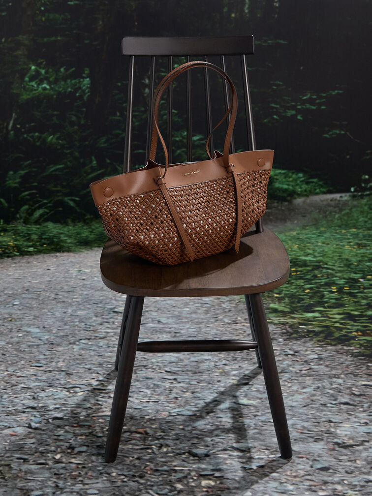 Calla Woven Tote Bag, Chocolate, hi-res