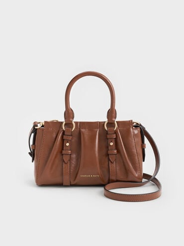 กระเป๋าโท้ทจับจีบย่นรุ่น Britton, สีช็อคโกแลต, hi-res