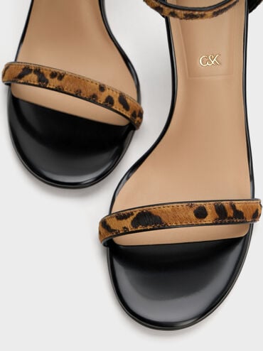 Kyra Calf Hair Leopard-Print Stiletto Sandals, Animal Print Brown, hi-res