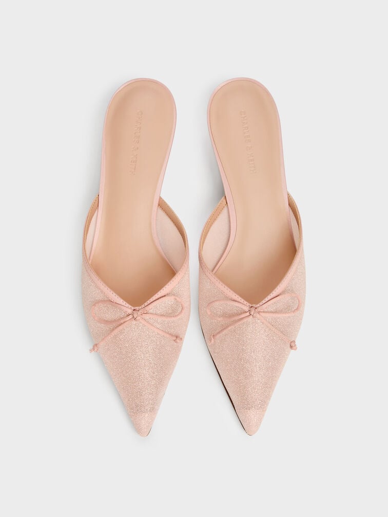 Glittered Mesh Bow Kitten Heels, Pink, hi-res