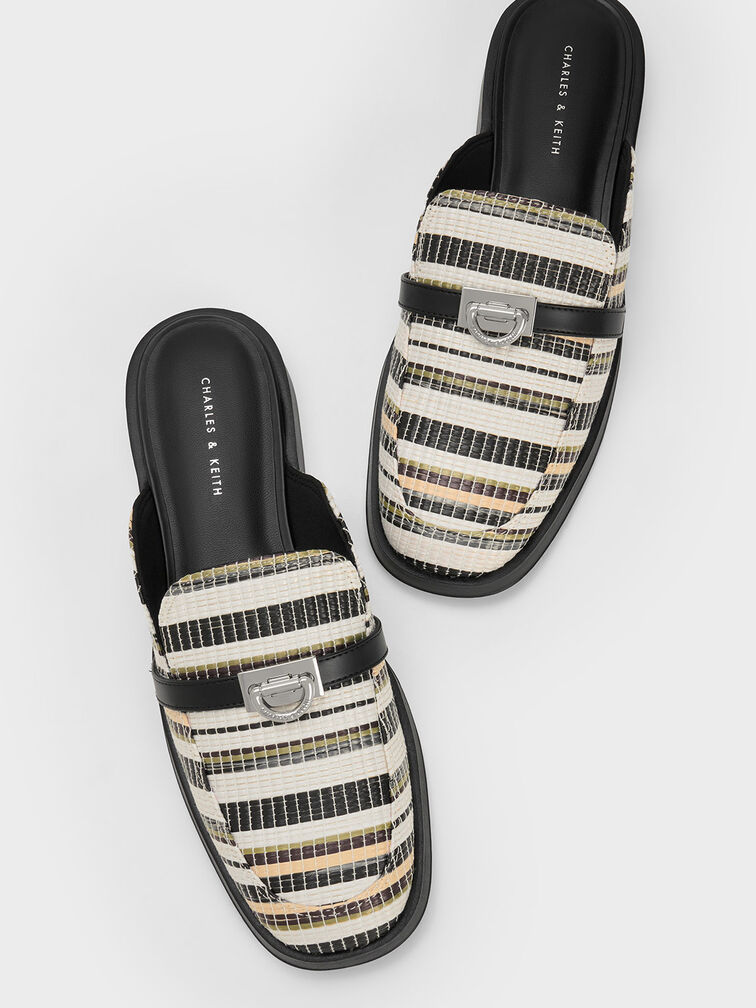 Metallic Accent Striped Loafer Mules, , hi-res