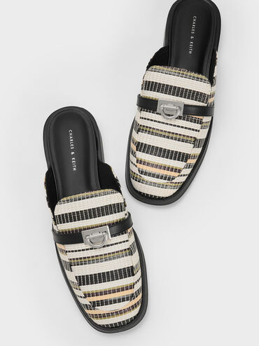 Metallic Accent Striped Loafer Mules, สีมัลติ, hi-res