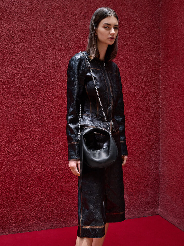Micro Toni Knotted Crescent Hobo Bag, Noir, hi-res