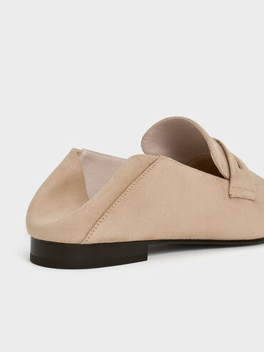 Faux Suede Almond-Toe Penny Loafers, Sand, hi-res