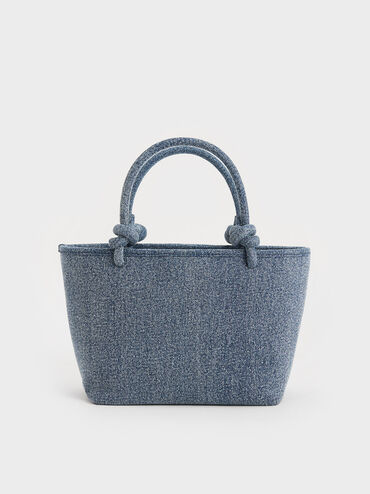 Sabine Denim Knotted-Handle Tote Bag, Denim Blue, hi-res