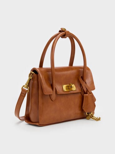 กระเป๋าโท้ทมินิดีเทลตัวล็อคแบบหมุนรุ่น Kerry, สีดิสเทรสด์แทน, hi-res