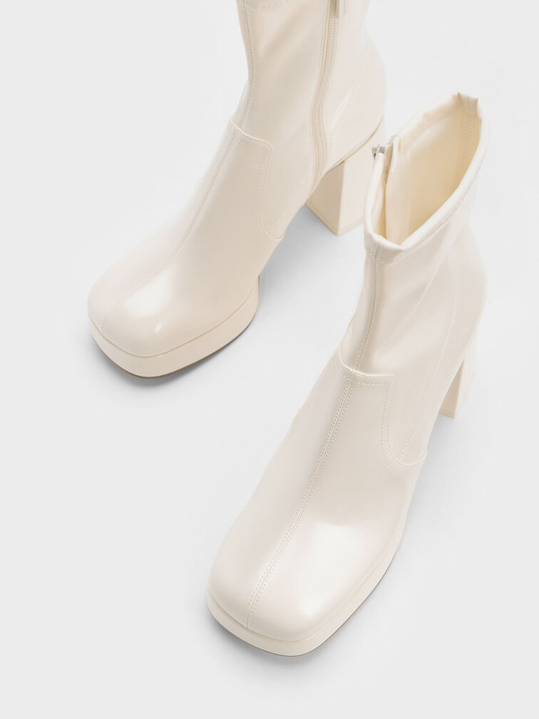 Patent Crinkle-Effect Block-Heel Boots, , hi-res
