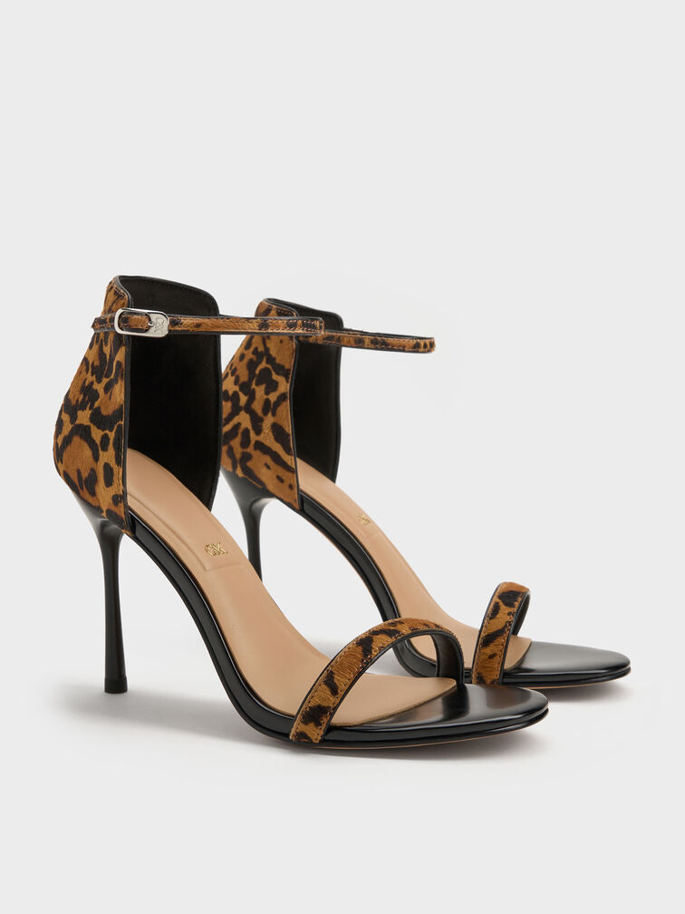 Kyra Calf Hair Leopard-Print Stiletto Sandals, Animal Print Brown, hi-res