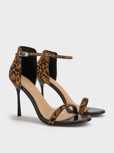 Kyra Calf Hair Leopard-Print Stiletto Sandals, Animal Print Brown, hi-res
