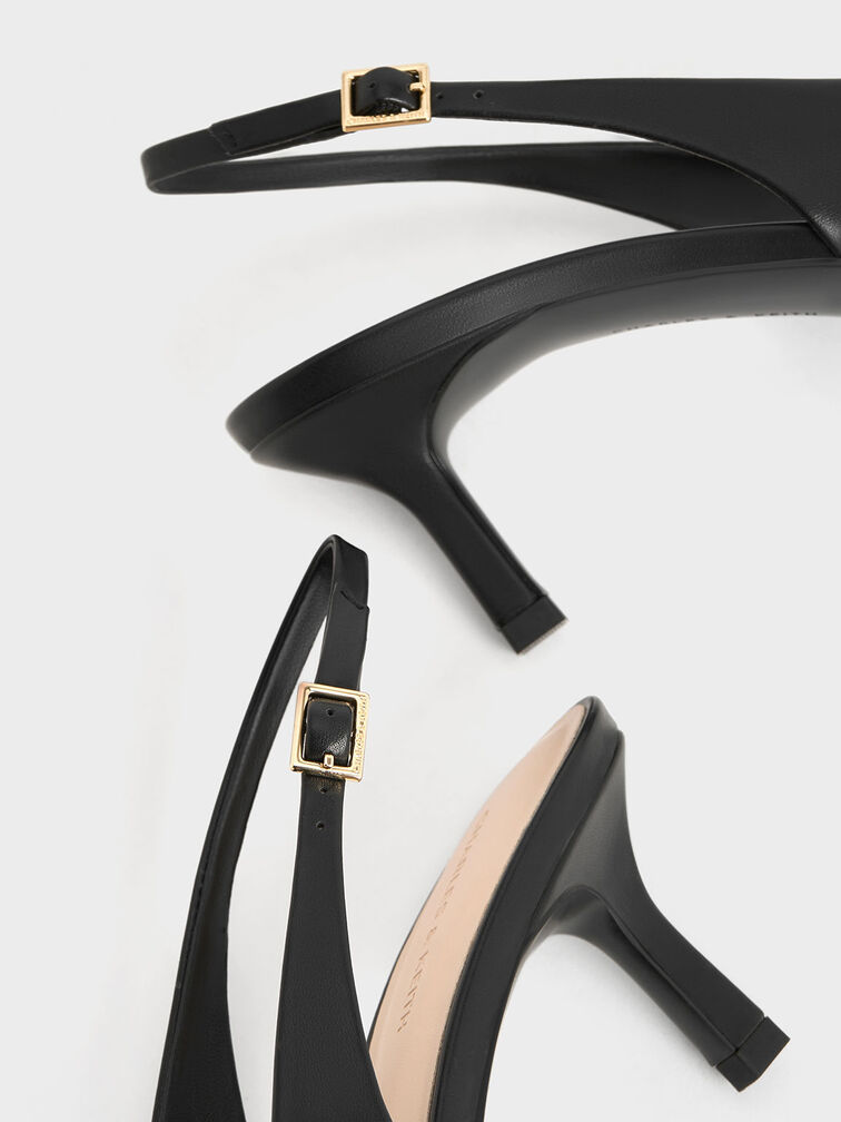 Metallic-Accent Slingback Pumps, สีดำ, hi-res