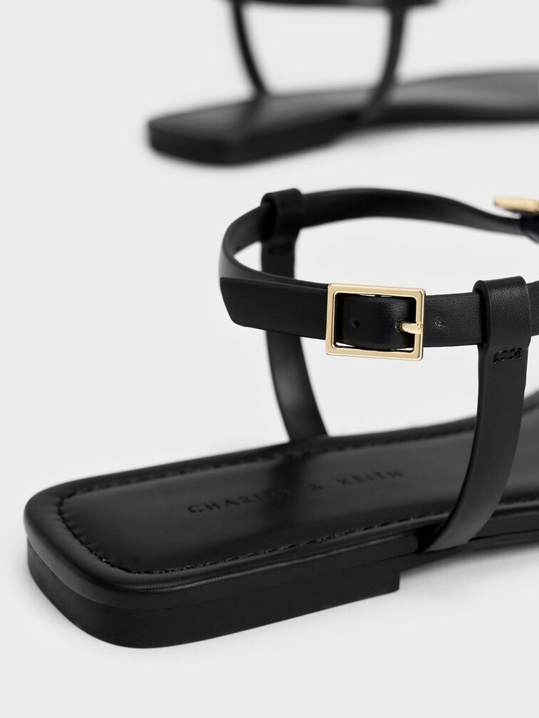 Metallic Accent T-Bar Thong Sandals, , hi-res