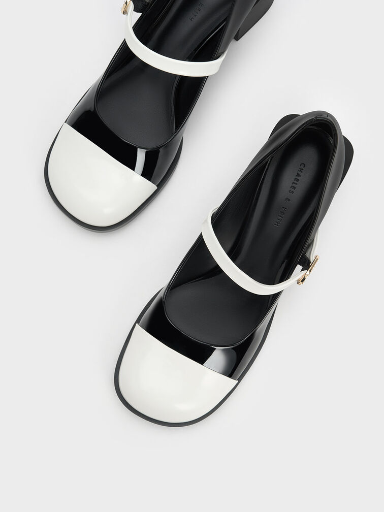 Patent Crystal-Embellished Buckle Two-Tone Mary Janes, หนังแก้วสีดำ, hi-res