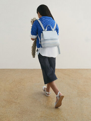 Girls' Ida Knitted Checkered Backpack, Sea Salt Blue, hi-res