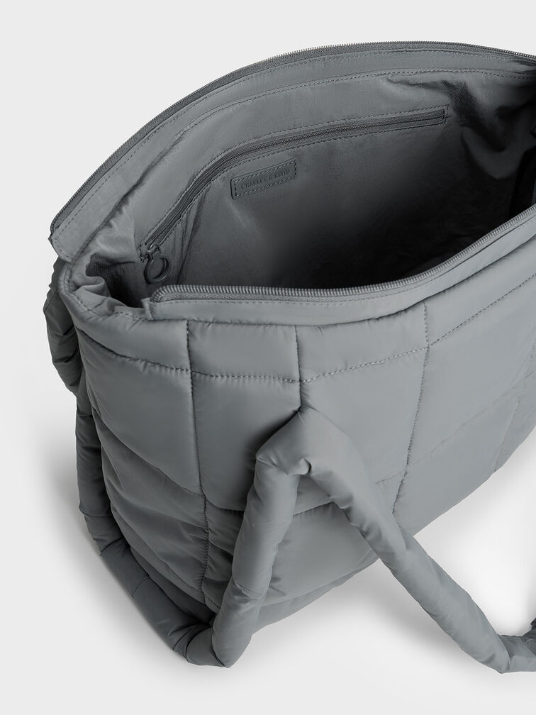 Errya Nylon Quilted Puffy Tote Bag, Grey, hi-res