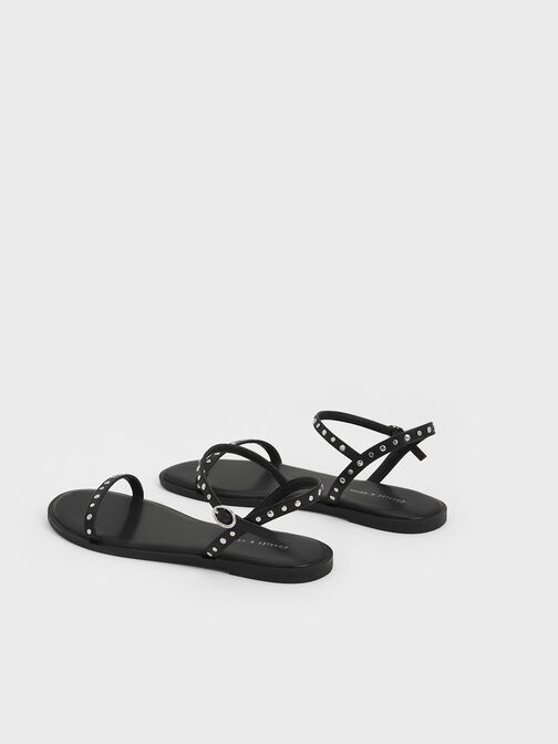 Studded Open-Toe Sandals, สีดำ, hi-res