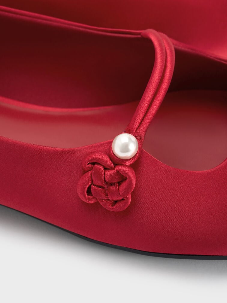 Orinda Knot-Pearl Mary Jane Flats, Red, hi-res