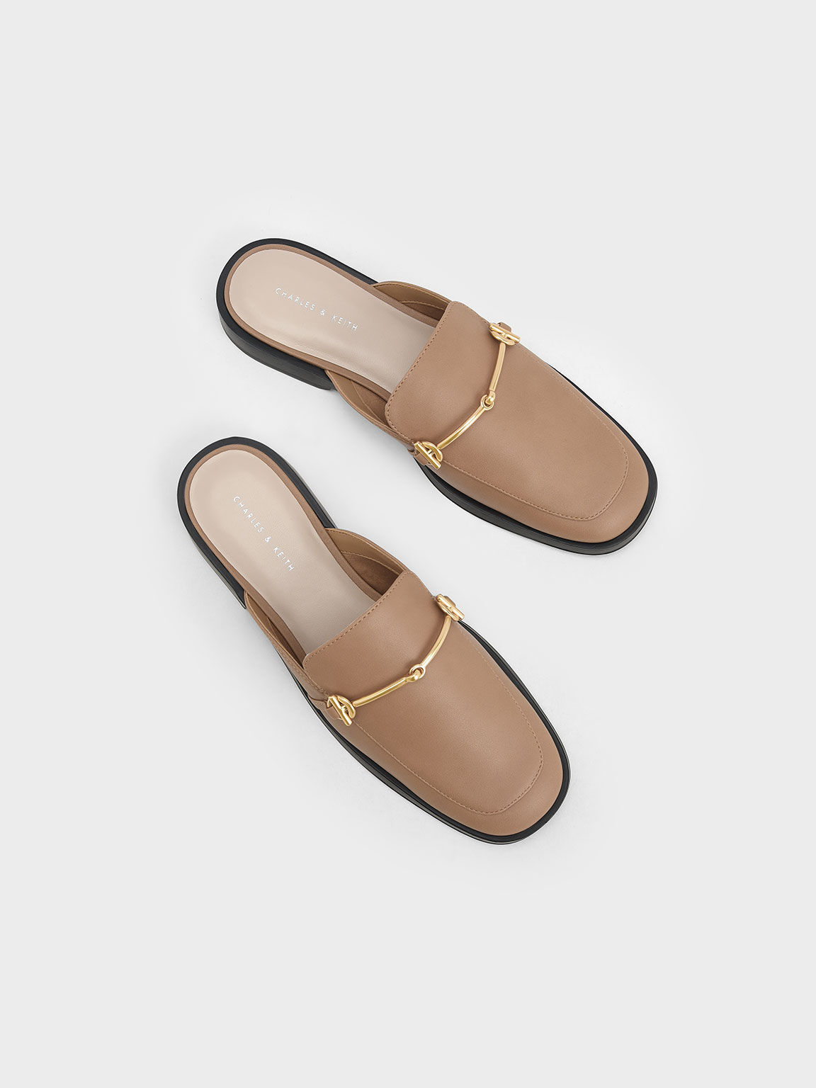 Camel Metallic Bar Loafer Mules CHARLES KEITH TH