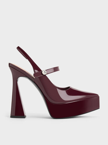 Patent Crystal-Accent Platform Mary Janes, Burgundy, hi-res