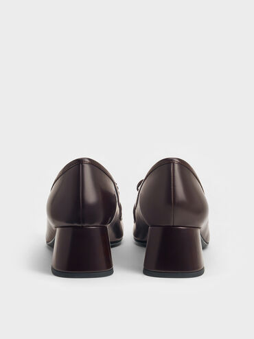 Circle-Charm Bow Loafer Pumps, Burgundy, hi-res