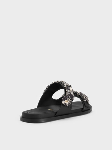 Tayari Leather Printed Double-Strap Sandals, Black, hi-res