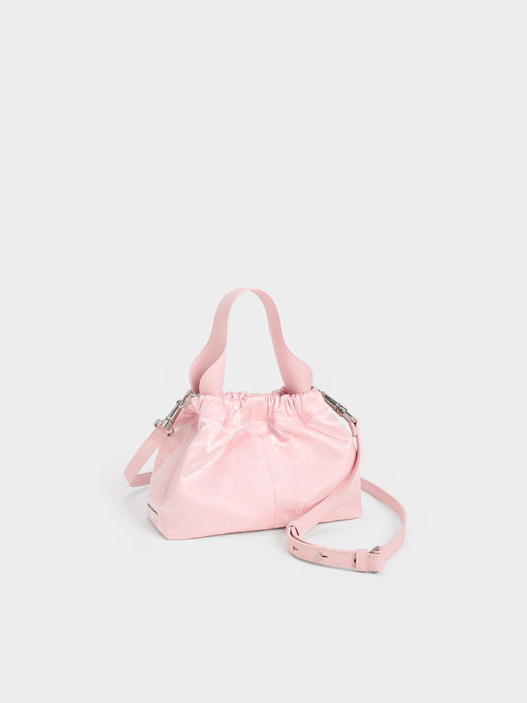 Ally Satin Floral-Print Ruched Bag, Pink, hi-res