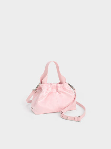 Ally Satin Floral-Print Ruched Bag, Pink, hi-res