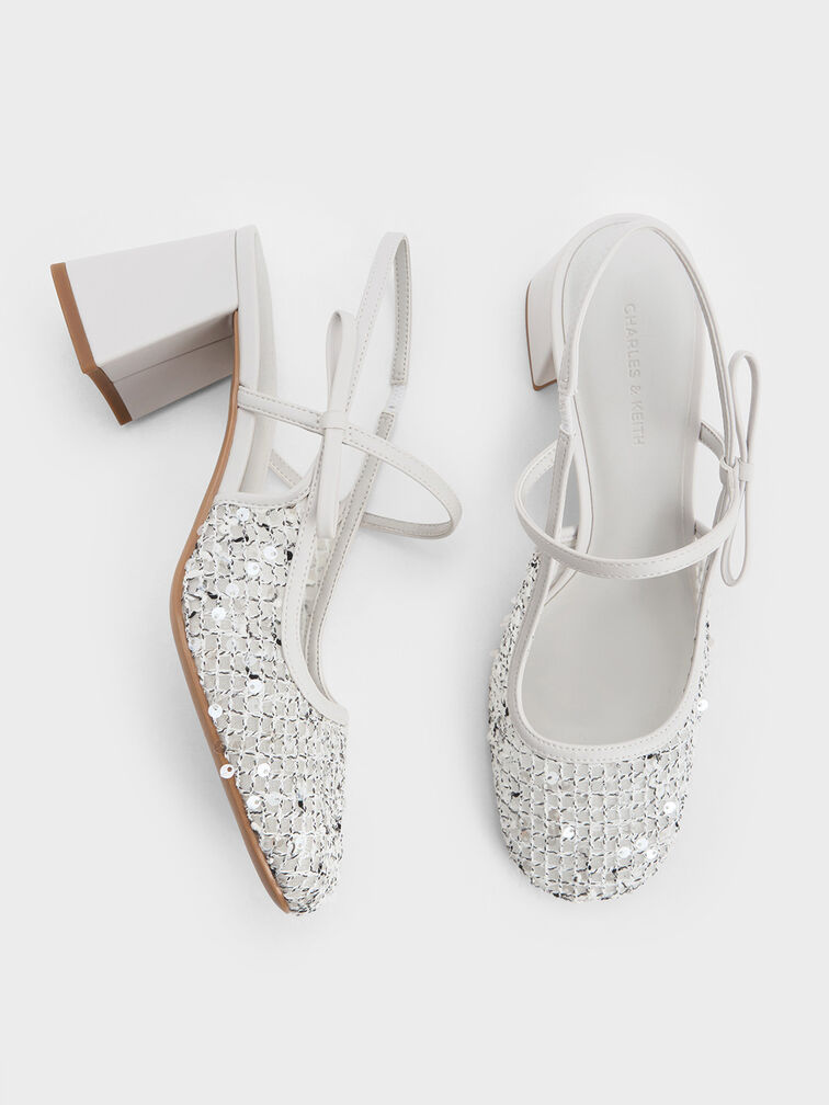 Mesh Sequinned Slingback Mary Jane Pumps, Multi, hi-res