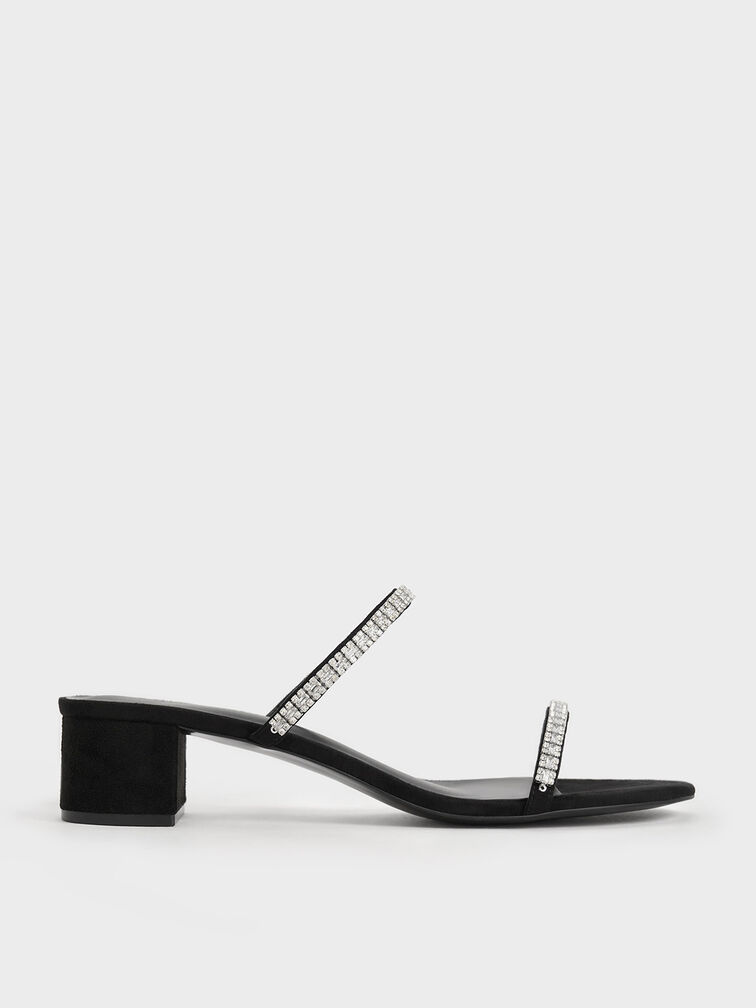 Ambrosia Textured Gem-Embellished Mules, Black Textured, hi-res