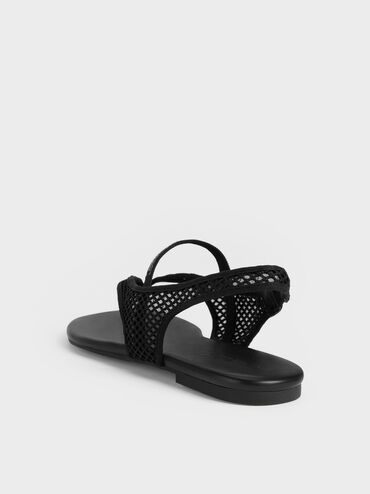 Ellory Mesh Thong Slingback Sandals, Black Textured, hi-res