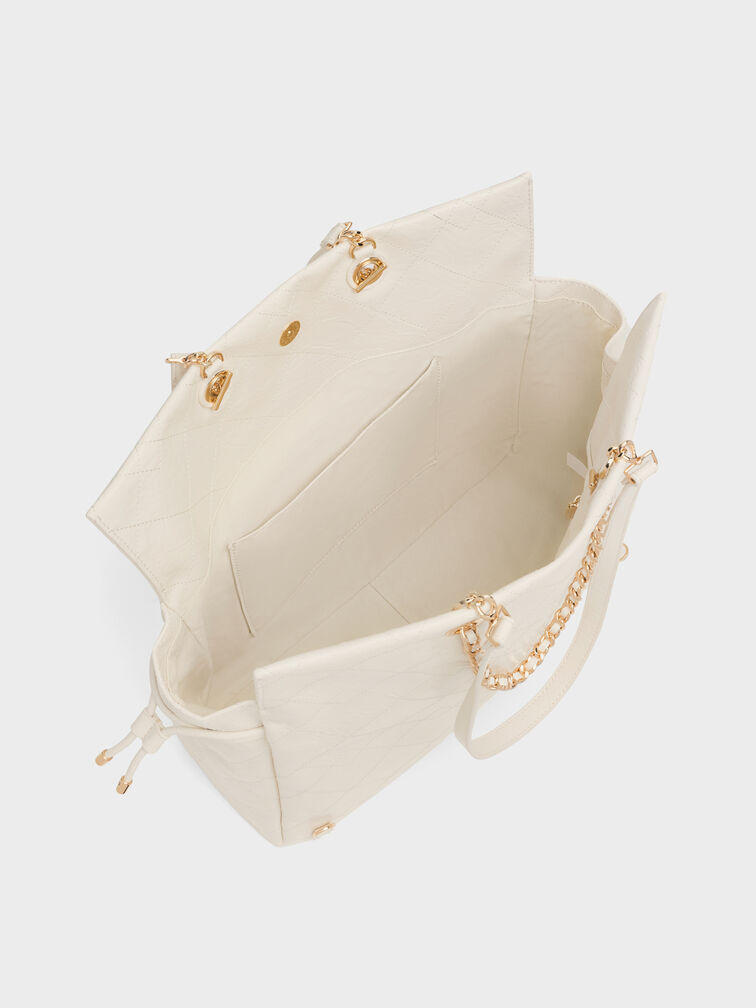 Duo Quilted Drawstring Two-Way Backpack, Cream, hi-res
