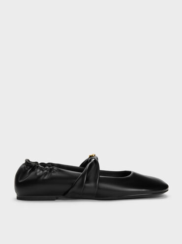 Metallic-Accent Twist-Strap Mary Jane Flats, Black, hi-res