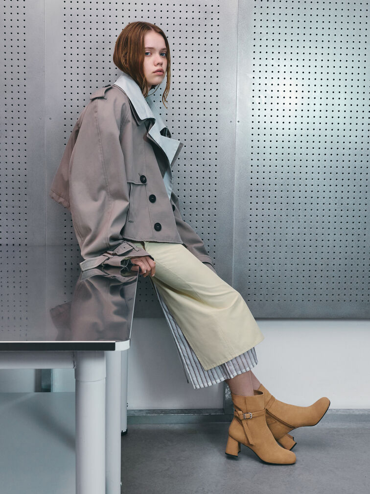 Eliza Faux Suede Block-Heel Ankle Boots, Sand, hi-res