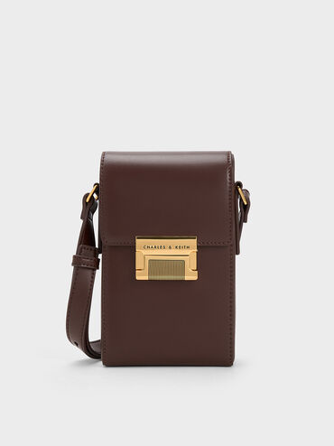 Metallic Accent Elongated Pouch, Dark Brown, hi-res