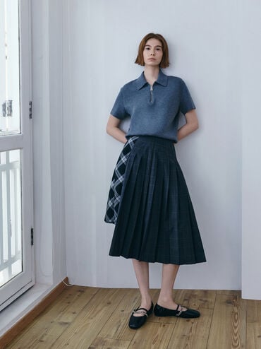 รองเท้าแมรี่เจนส้นเตี้ยประดับโซ่รุ่น Georgie, สีดำ, hi-res