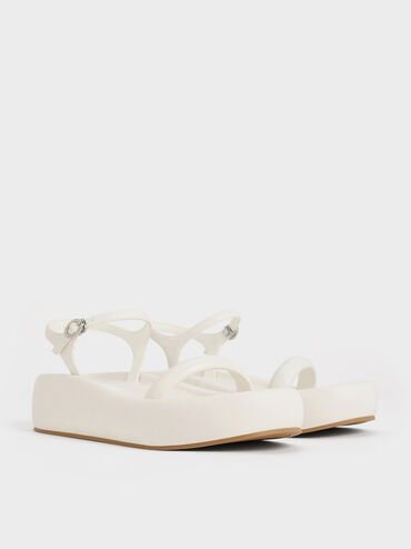 Padded Flatform Sandals, White, hi-res