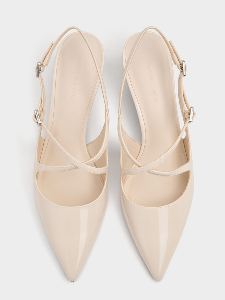 Pauline Patent Crossover Slingback Kitten Heels, Chalk, hi-res