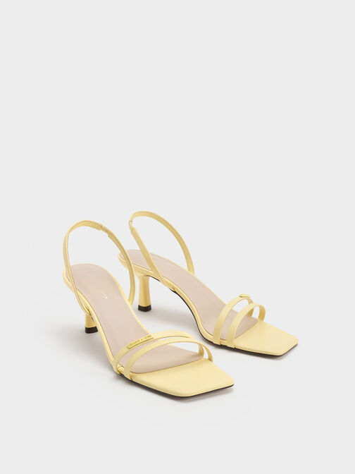 Double Strap Slingback Heeled Sandals, สีเหลือง, hi-res